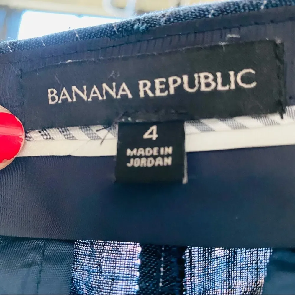 BANANA REPUBLIC Navy Blue White Pin Stripe Trousers Cropped Skinny Slim Pants 4